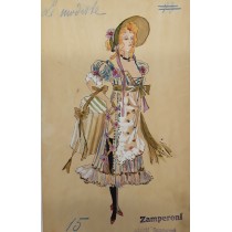 Le Modiste. Bozzetto originale disegnato a colori per costume teatrale. S.d. (Milano
