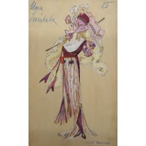 Una Invitata. Bozzetto originale disegnato a colori per costume teatrale. S.d. (Milano